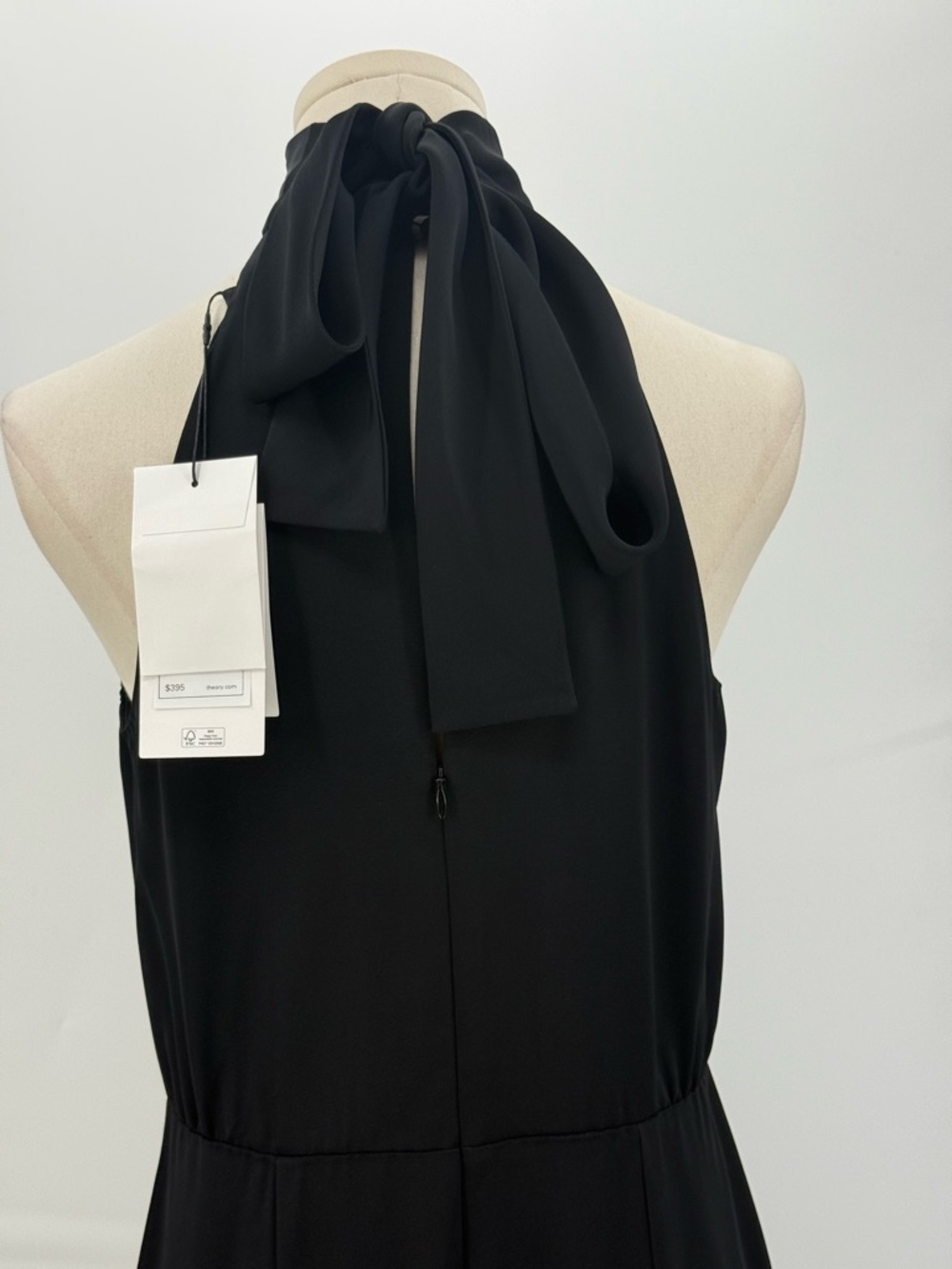 Theory Black Halter Neck Tie Jumpsuit Wide Leg Sleeveless Minimalist Luxe Size 2 - Picture 3 of 15